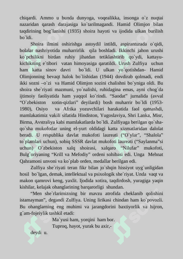 Zulfiya hayoti va ijodi mustaqil ish, referat 3