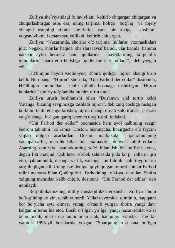 Zulfiya hayoti va ijodi mustaqil ish, referat 4