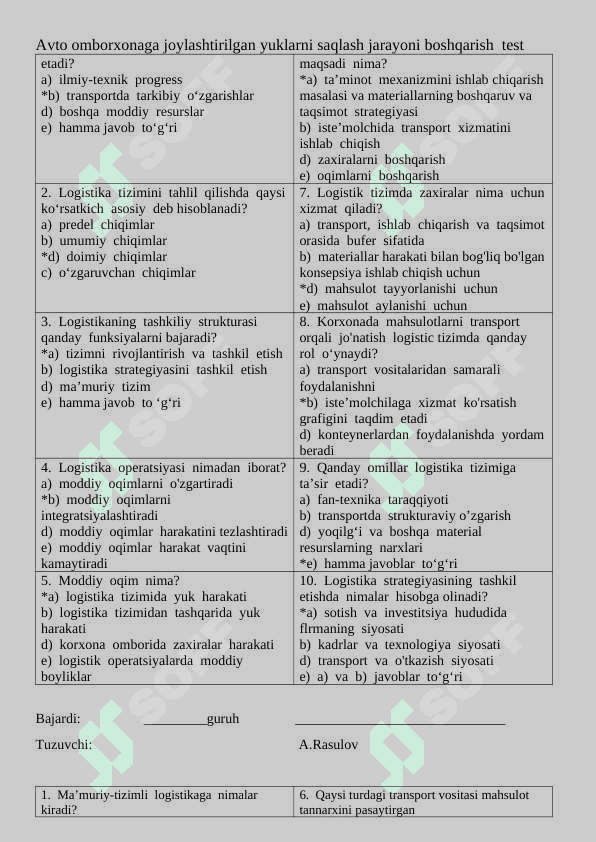Logistika fanidan test 3