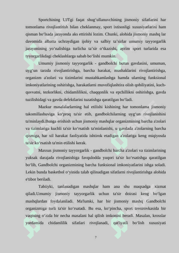 Gandbolchilarda jismoniy, texnik va taktik tayyorgarligini takomillashtirish uchun mashg’ulot vazifalari 7