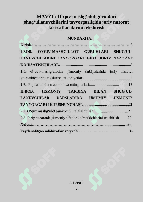 O‘quv-mashg‘ulot guruhlari shug‘ullanuvchilarini tayyorgarligida joriy nazorat ko‘rsatkichlarini tekshirish 2