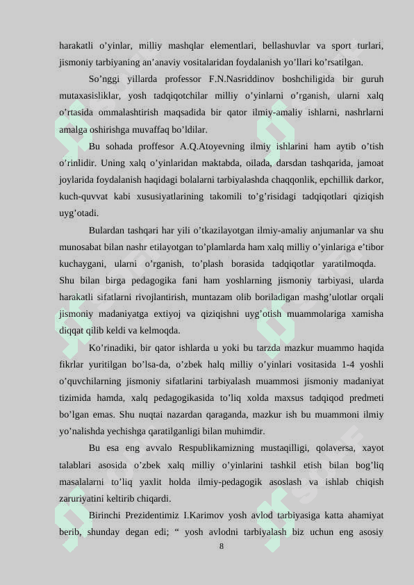 O‘quv-mashg‘ulot guruhlari shug‘ullanuvchilarini tayyorgarligida joriy nazorat ko‘rsatkichlarini tekshirish 8