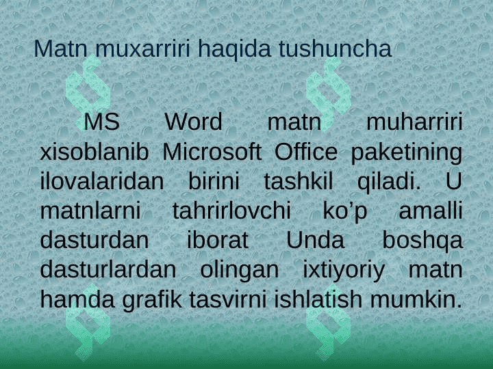 Matnli axborotlarni yaratish va ishlov berish texnologiyasi 5