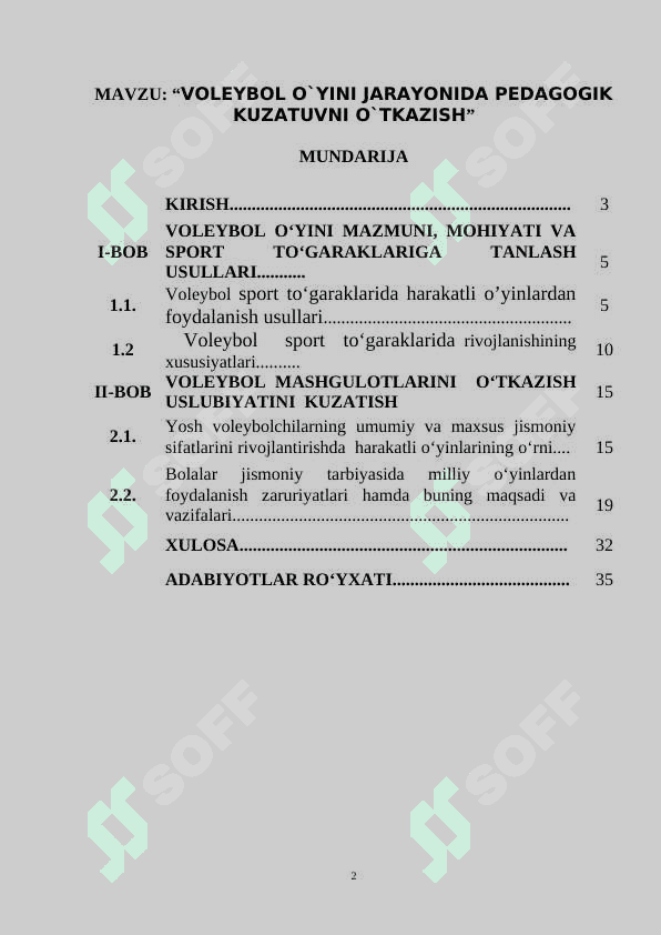 VOLEYBOL O`YINI JARAYONIDA PEDAGOGIK KUZATUVNI O`TKAZISH 2