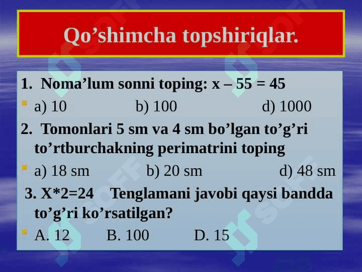 Yil yakuni mavzulari yuzasidan takrorlash 3