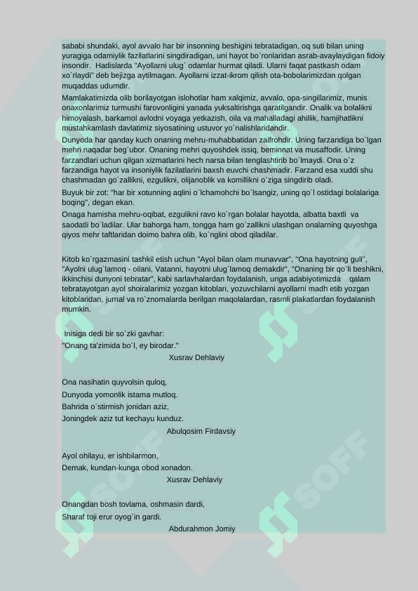 "Jannat onalar oyog'i ostidadur" nomli tadbir. 8-mart 2