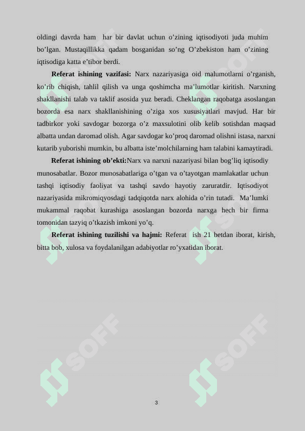 Davlatning narx siyosatining maqsad va vazifalari. Davlat narx siyosatini amalga oshirishning asosiy usullari va vositalari. 3