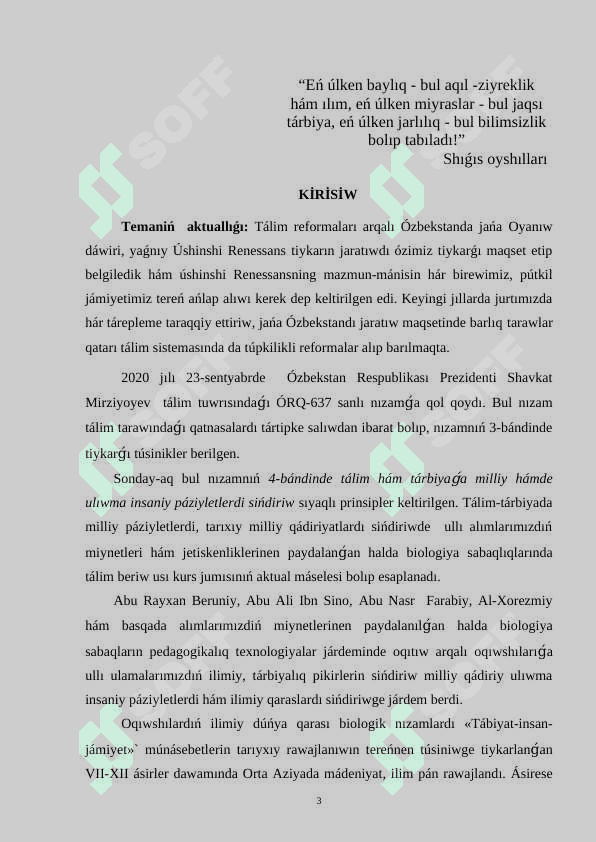 Biologiyanı oqıtıwda shıg`ıstıń oyanıw dáwirinde tálim hám tárbiyanıń áhmiyeti 3