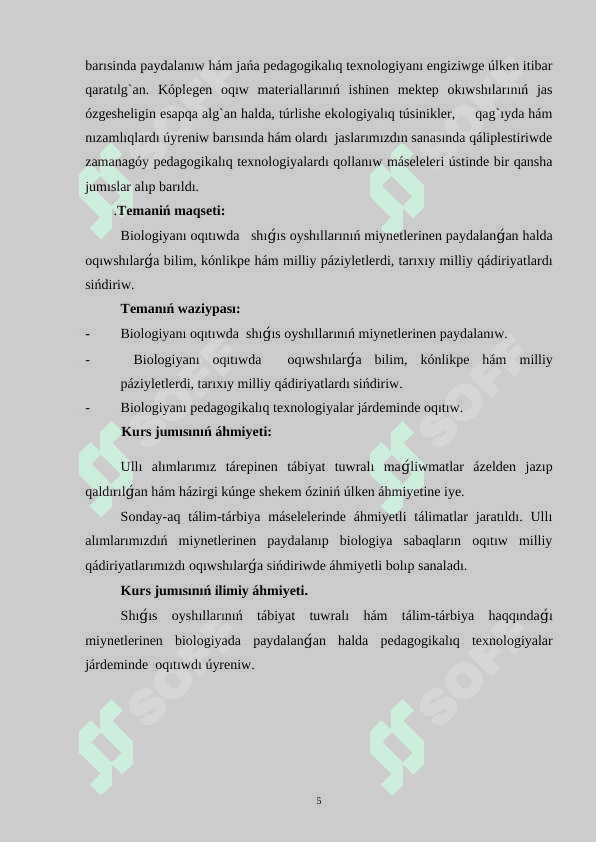 Biologiyanı oqıtıwda shıg`ıstıń oyanıw dáwirinde tálim hám tárbiyanıń áhmiyeti 5