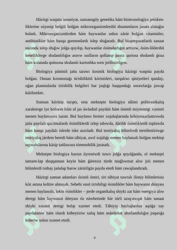 Biologiyanı oqıtıwda shıg`ıstıń oyanıw dáwirinde tálim hám tárbiyanıń áhmiyeti 8