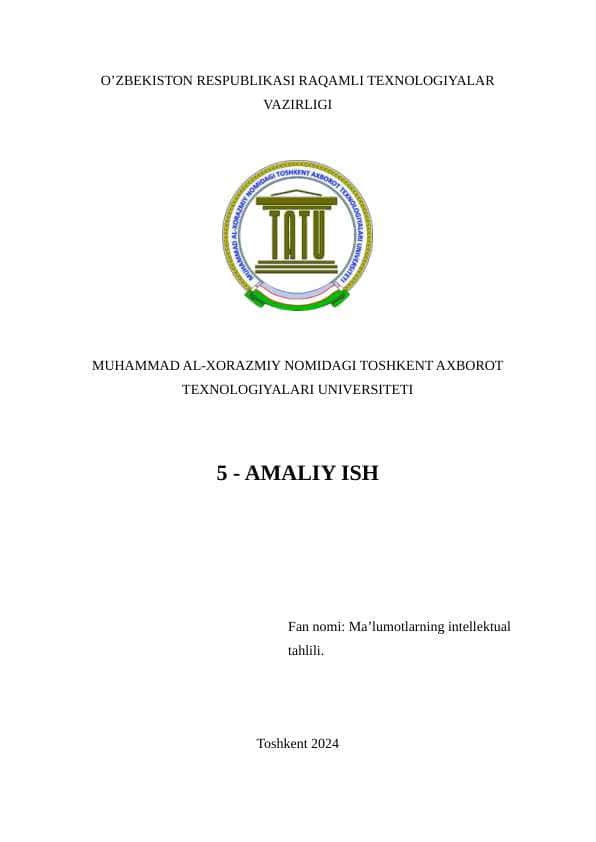 Talabalarda ma’lumotlarning intellektual tahlilida Klasterlash (Clustering) muammolarini hal qilish, K-Means algoritmi va SVM (Support Vector Machine) algoritmi bo‘yicha nazariy va amaliy bilim va ko‘nimalarni hosil qilish.