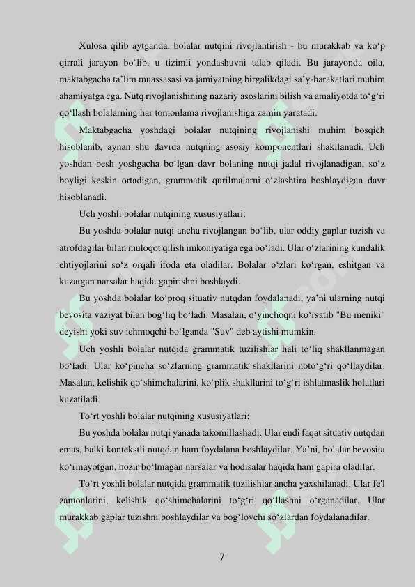 BOLALARNING 3 YOSHDAN 5 YOSHGACHA BO‘LGAN DAVRIDA NUTQINI RIVOJLANTIRISH. 7