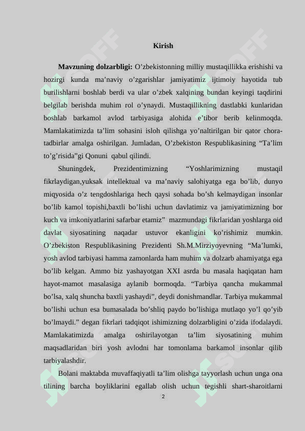 DAVLATGA QARASHLI BO'LMAGAN MAKTABGACHA TA'LIM TASHKILOTIDA RAHBARNING ISH FAOLIYATI 2