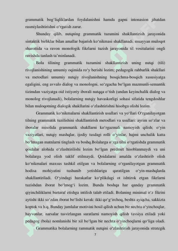 ALIFBE DARSLARIDA NUTQ TOVUSHLARINI TAHLIL VA  TARKIB QILISH PRIYOMLARINING QO‘LLANISHI 7