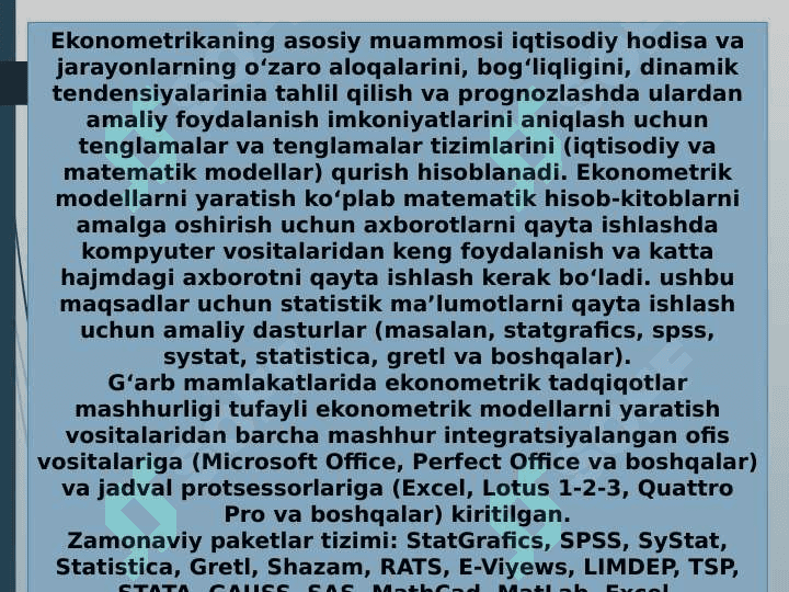 Ekonometrik tadqiqotlarda axborot texnologiyalari 2