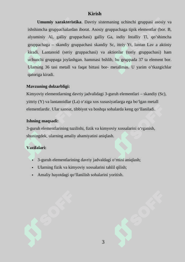 3-Gruppa elementlariga umumiy xarakteristika Kurs ishi 3