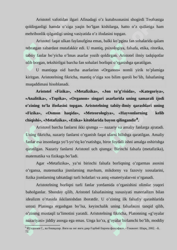 Aristotelning borliq haqidagi ta’limotining sharqqa tarqalishi K 8