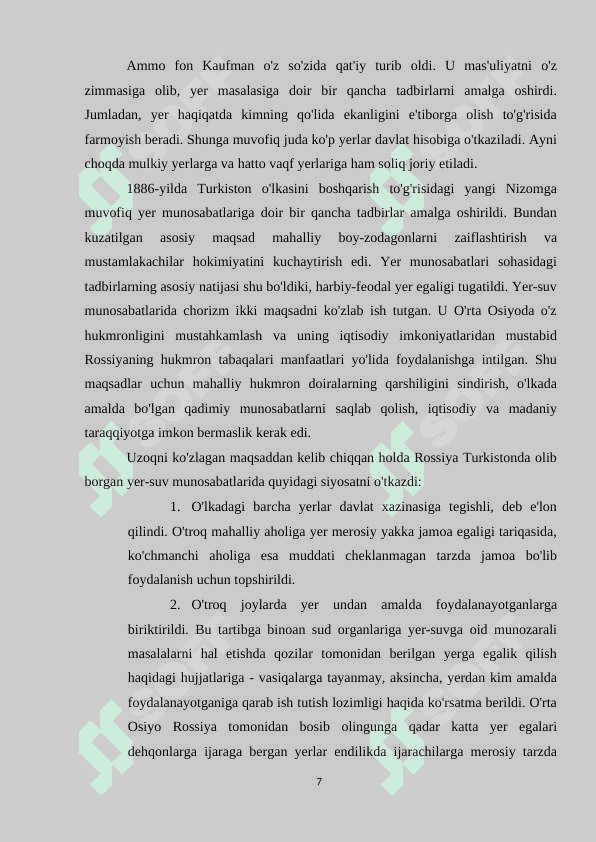 Chor Rossiyasining o’zbek xonliklari bilan o’zaro munosabatlari K 7