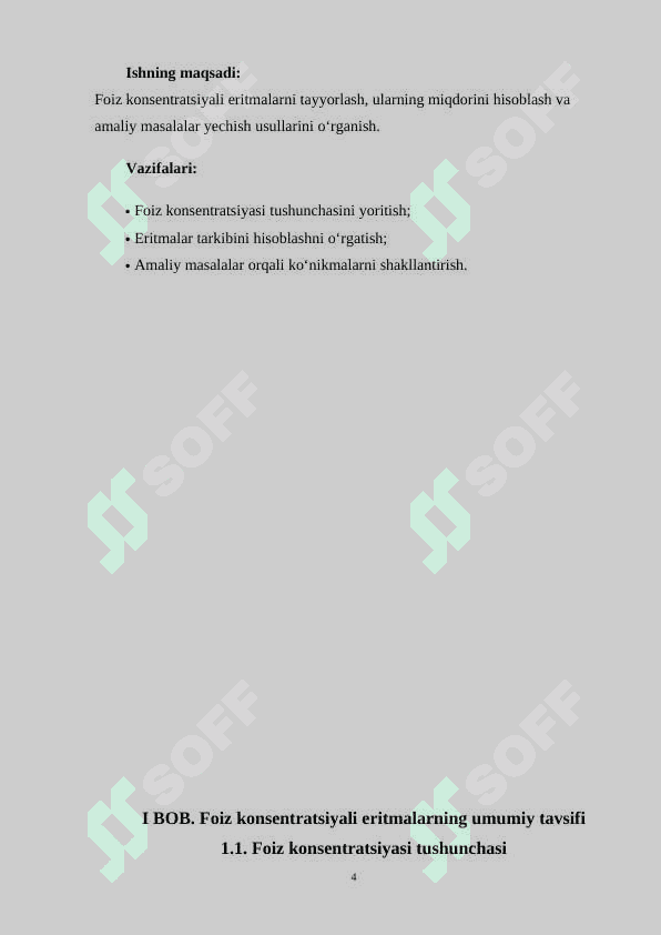 Foiz konsentratsiyali eritmalariga oid masalalar yechish K 4