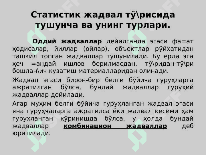 ЖАДВАЛ ВА ГРАФИКЛАРНИ ТУЗИШ 7