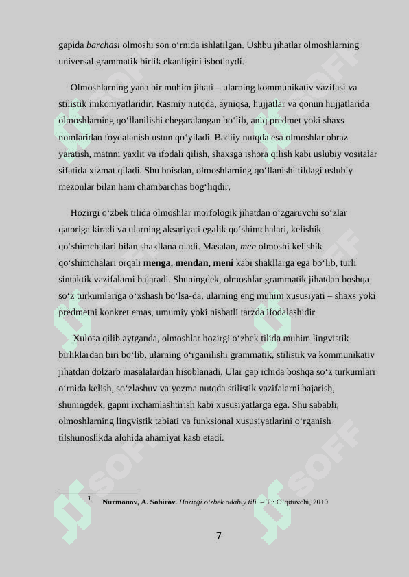 Hozirgi o'zbek adabiy tilida olmosh so'z turkumi kurs ishi 7