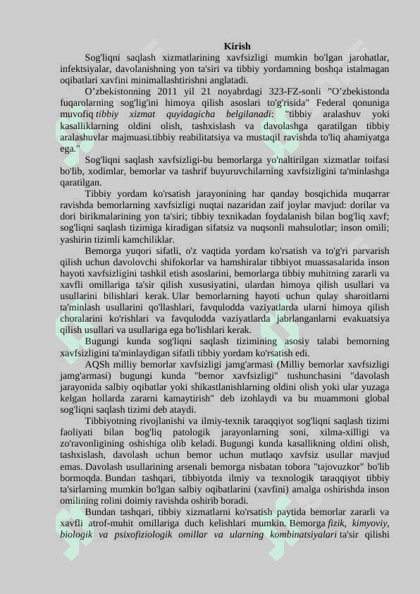 Tibbiy hodimlar havfsizligi. Bemorlar havfsizligi 2