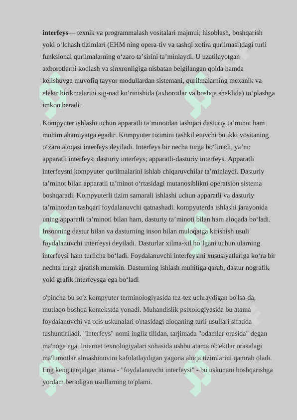 Signallarni uzatish interfeysi.Mikrokontrallerni umumiy tarkib va vazifasi 2