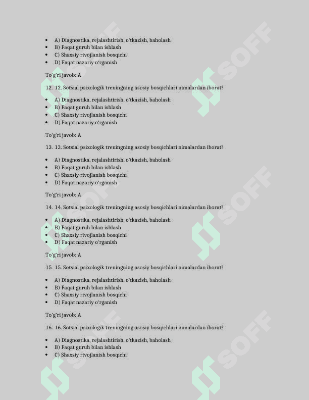 Korrelyatsiya tushunchasi va uning psixologik tadqiqotlardagi o‘rni. Spirmen korrelyatsiyasi 100 TA TEST JAVOBLARI BILAN 3