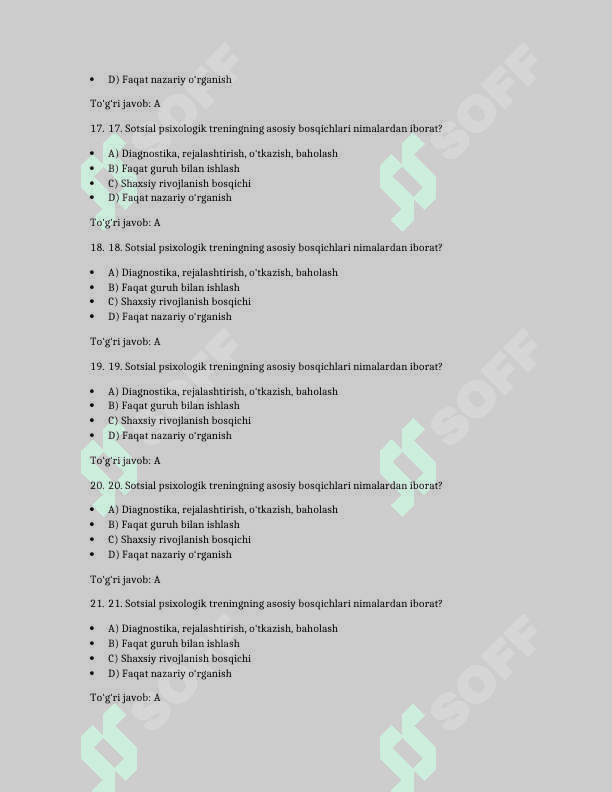 Korrelyatsiya tushunchasi va uning psixologik tadqiqotlardagi o‘rni. Spirmen korrelyatsiyasi 100 TA TEST JAVOBLARI BILAN 4
