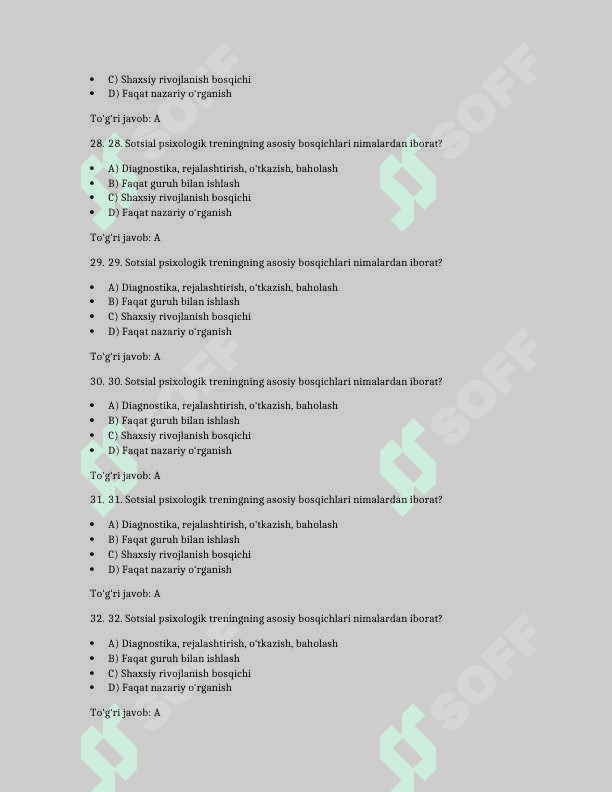 Korrelyatsiya tushunchasi va uning psixologik tadqiqotlardagi o‘rni. Spirmen korrelyatsiyasi 100 TA TEST JAVOBLARI BILAN 6