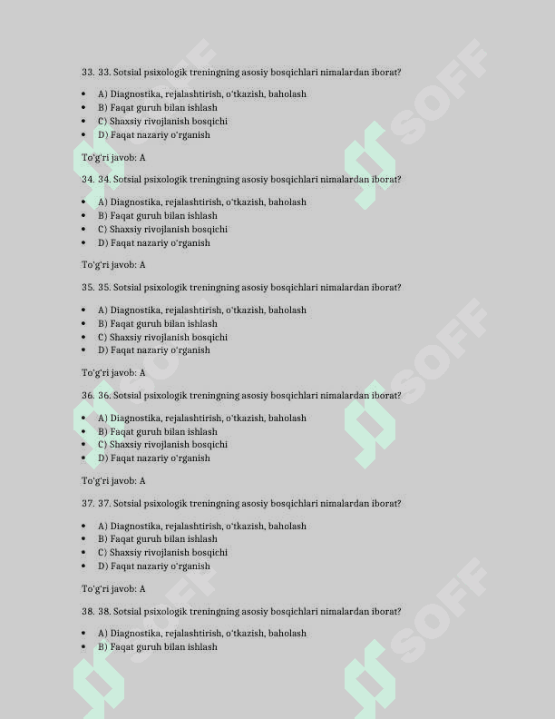 Korrelyatsiya tushunchasi va uning psixologik tadqiqotlardagi o‘rni. Spirmen korrelyatsiyasi 100 TA TEST JAVOBLARI BILAN 7