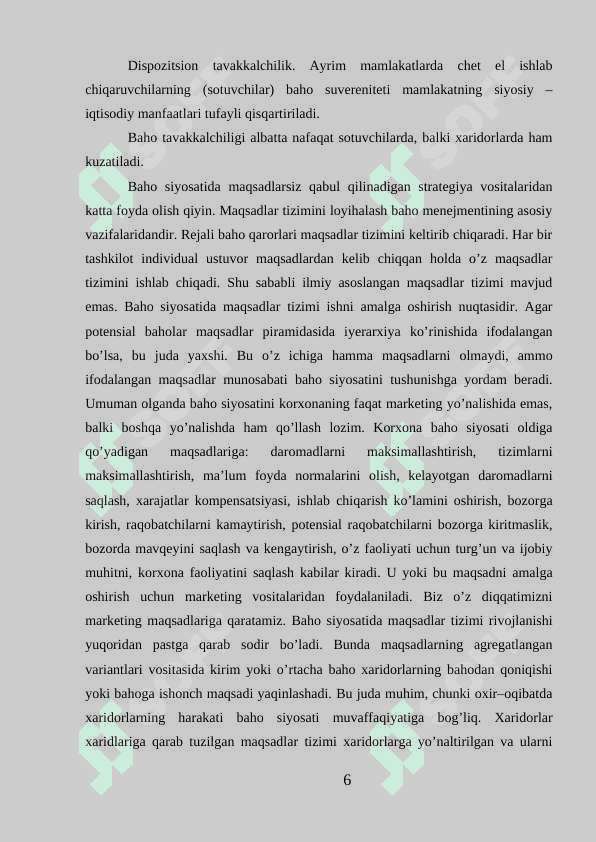 Korxonaning baho siyosati  KURS ISHI 6