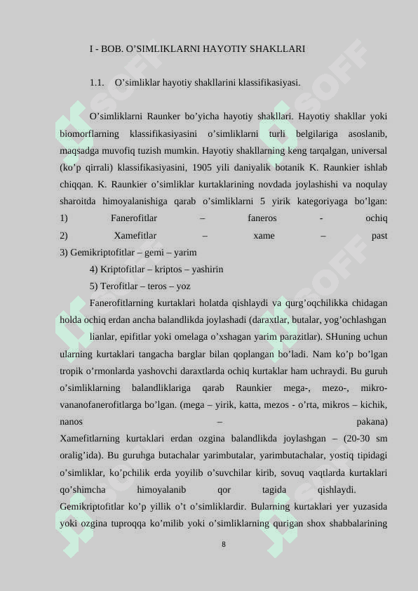 O’simliklarni hayotiy shakllari KURS ISHI 8