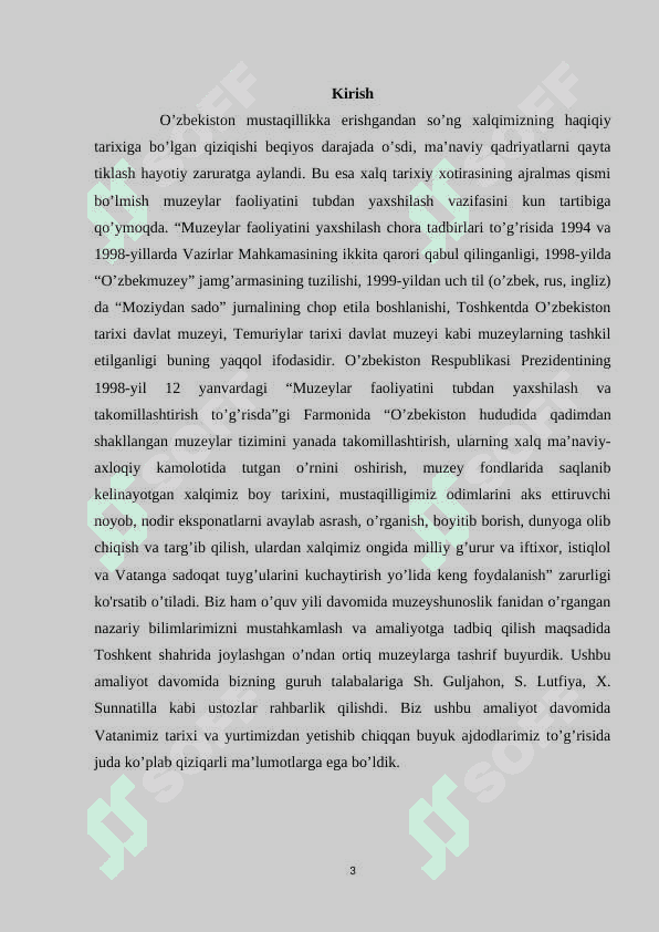 O’zbekiston muzeylari kURS ISHI 3