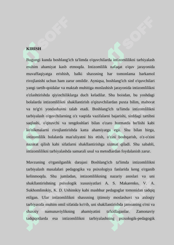 Boshlang'ich ta'limda o'quvchilarda intizomlilikni tarbiyalashning usul va metodlari  kuurs ishi 2
