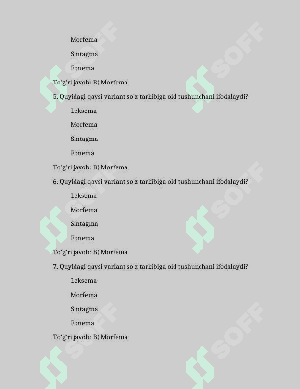 So‘z tarkibini pedagogik texnologiyani o‘rganishda qo‘llash. 100 TA TEST JAVOBLARI BILAN 2
