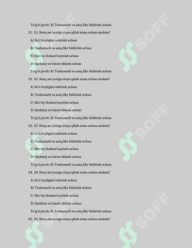 Nutq va adabiyot me’yor. Og'zaki nutq uslubining xususiyatlari. me'yor munosabati. 100 TA TEST JAVOBLARI BILAN 8
