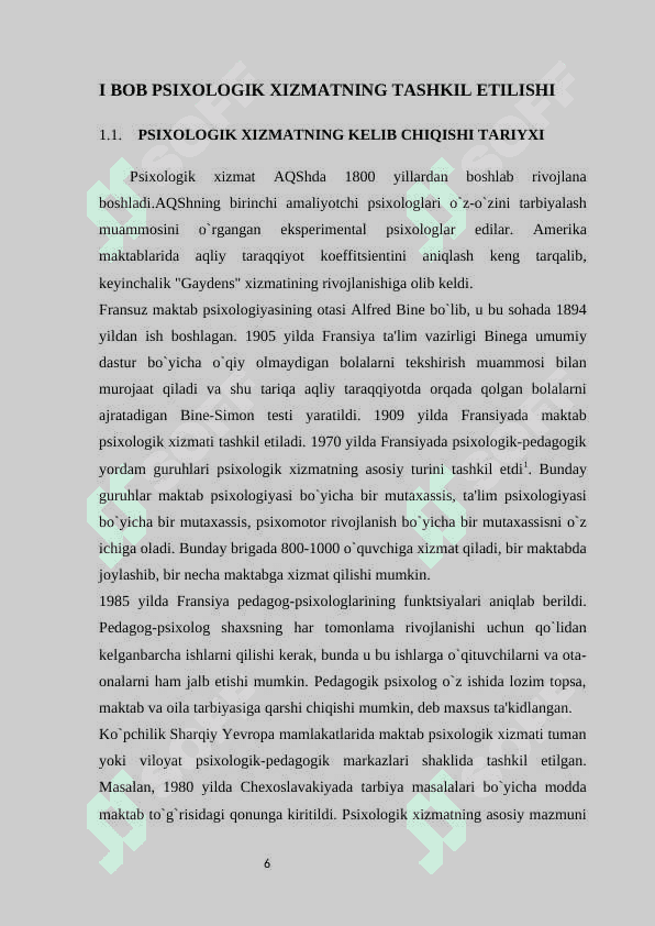 Psixologik xizmat va uning samaradorligi kurs ishi 6