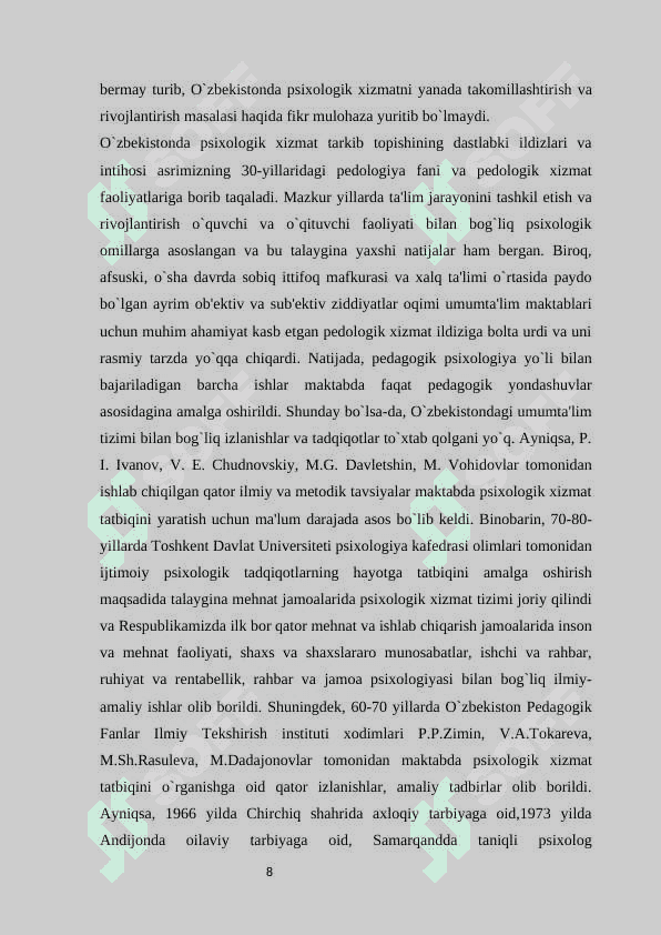Psixologik xizmat va uning samaradorligi kurs ishi 8