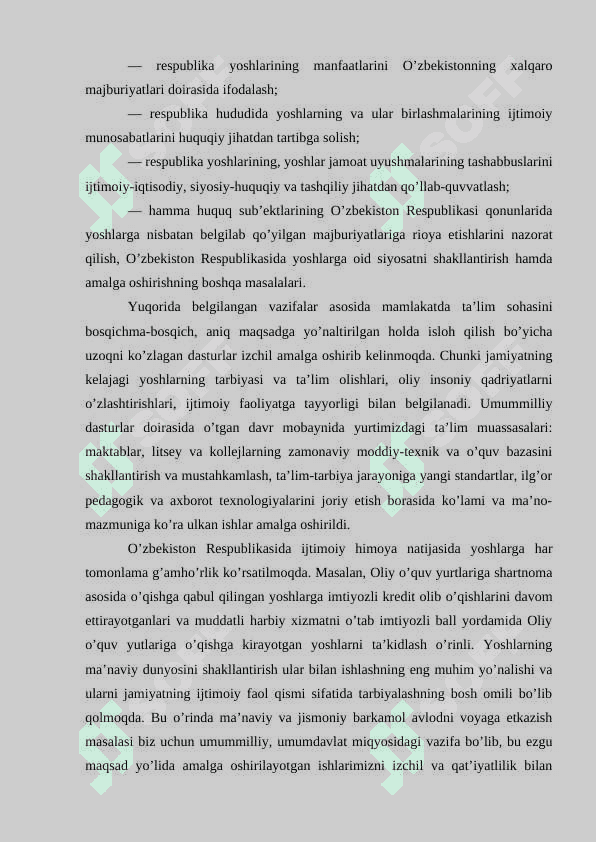 O’zbekistonda yoshlarga oid davlat siyosatining amalga oshirilishi KURS ISHI 5