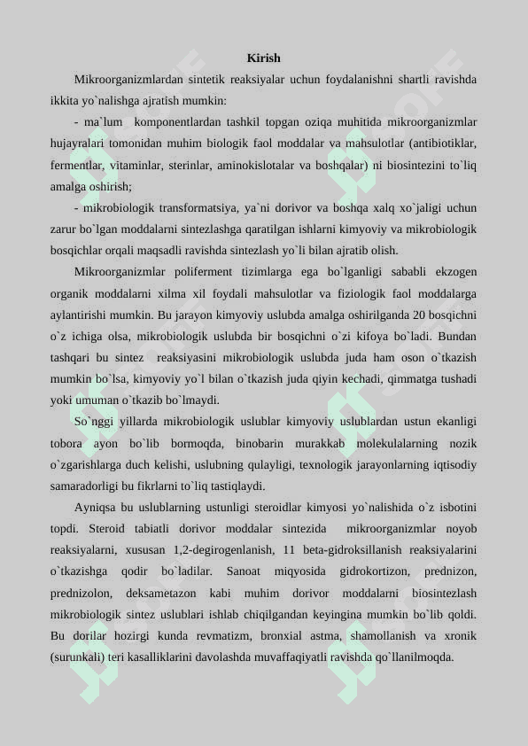 Organik moddalarni mikrobiologik transformatsiyalash va ularni qaytarilishini biotexnologik uslublari Kurs ishi 3