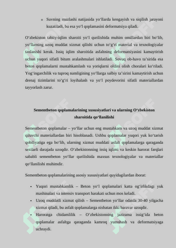 Oʻzbekiston tabiiy-iqlim sharoitida sementbeton qoplamalarini qurishning oʻziga xos tomonlari referat 4