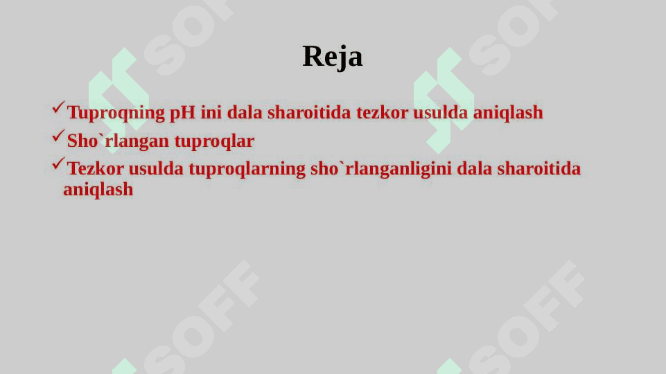 Dala sharoitida tuproqning pH va sho`rlanganligini tezkor usulda aniqlash 2
