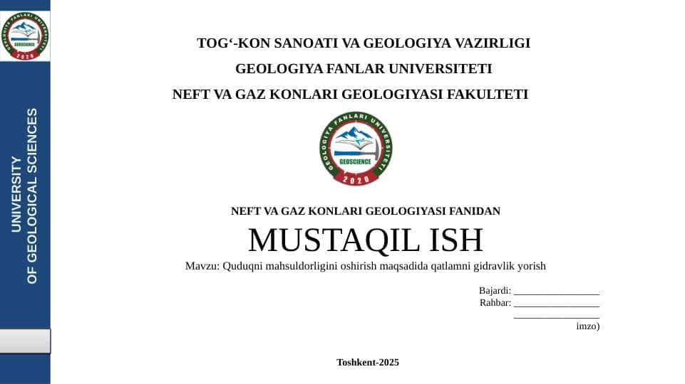 Quduqni mahsuldorligini oshirish maqsadida qatlamni gidravlik yorish