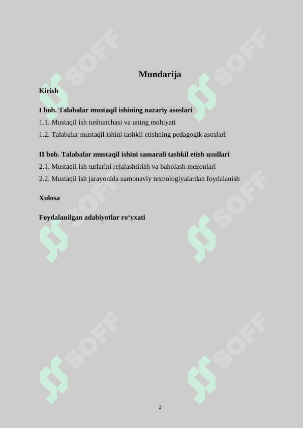 Talabalar mustaqil ishini tashkil etish KURS ISHI 2