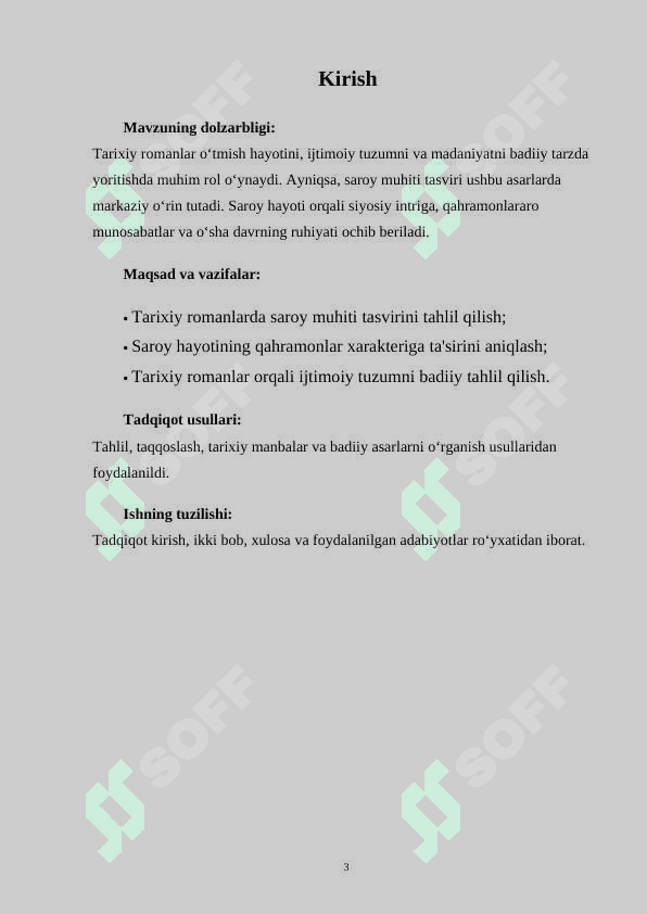 Tarixiy romanlarda saroy muhiti tasviri KURS ISHI 3