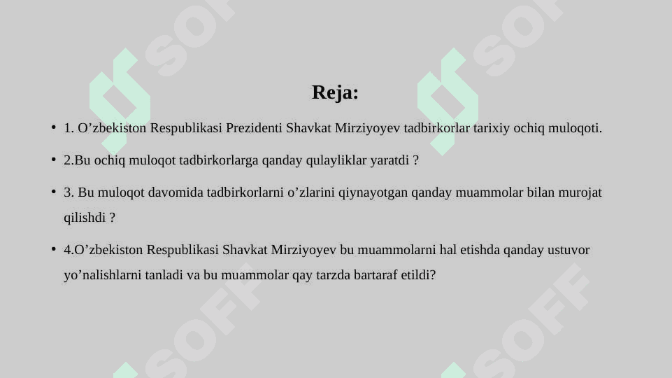 O’zbekiston Respublikasi Prezidentining tadbirkorlar bilan tarixiy uchrashuvi 2