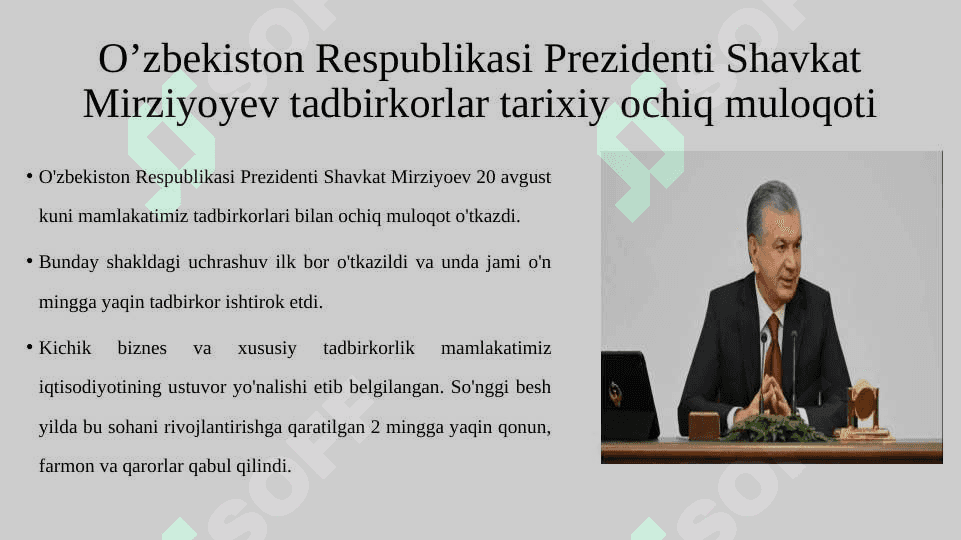 O’zbekiston Respublikasi Prezidentining tadbirkorlar bilan tarixiy uchrashuvi 3
