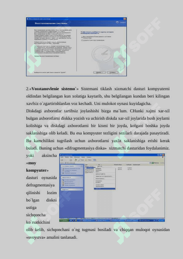WINDOWS opеrasion tizimining xizmatchi dasturlari haqida ma`lumot KURS ISHI 4