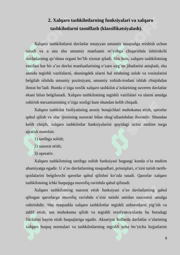 Xalqaro tashkilotlarning asosiy funksiyalari KURS ISHI 8